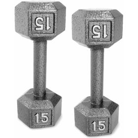 Barbell Cast Iron Dumbbell, 15 Lb. Pair