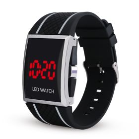 Student Sports Aviation LED Women's Fashion PU Leisure LED Watch Women's Watch (Option: Black white line)