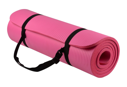 Thick Yoga and Pilates Exercise Mat with Carrying Strap (Color: PINK)